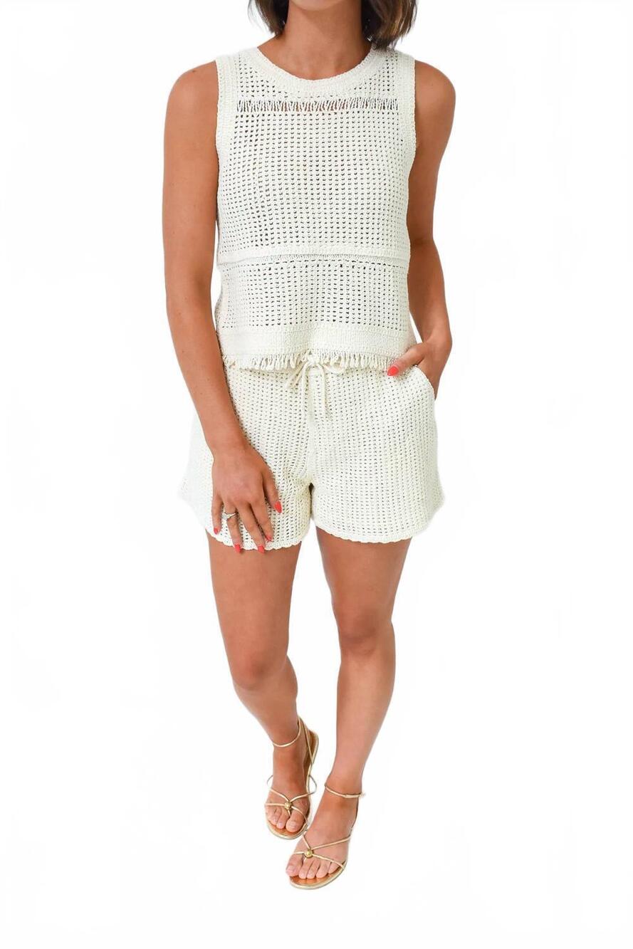 NEW SKIES ARE BLUE crochet crush drawstring shorts in ivory